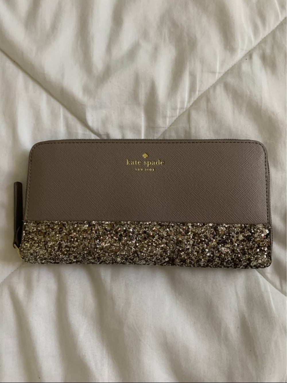 kate spade Taupe Wallet with Gold Glitter Accent